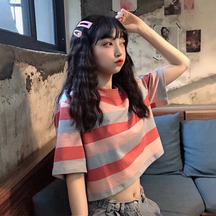 Áo croptop nữ đẹp kiểu form rộng tay ngắn phong cách ulzzang Hàn Quốc A02 - Peyy Clothing