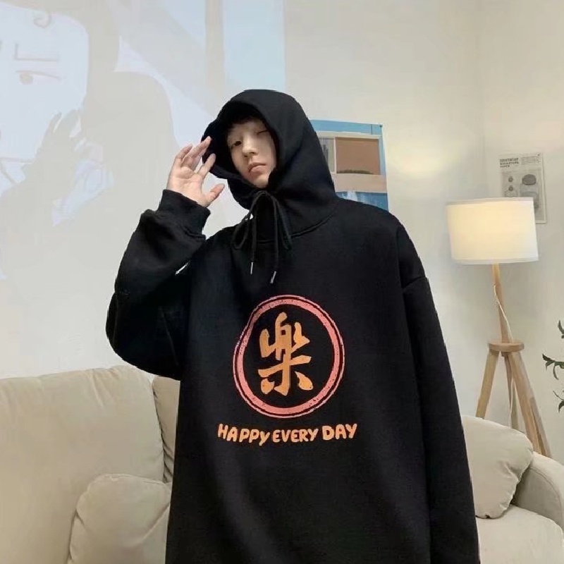 Áo hoodie tay dài dáng rộng in họa tiết thời trang mùa đông phong cách Hàn Quốc cho nam size m-5xl