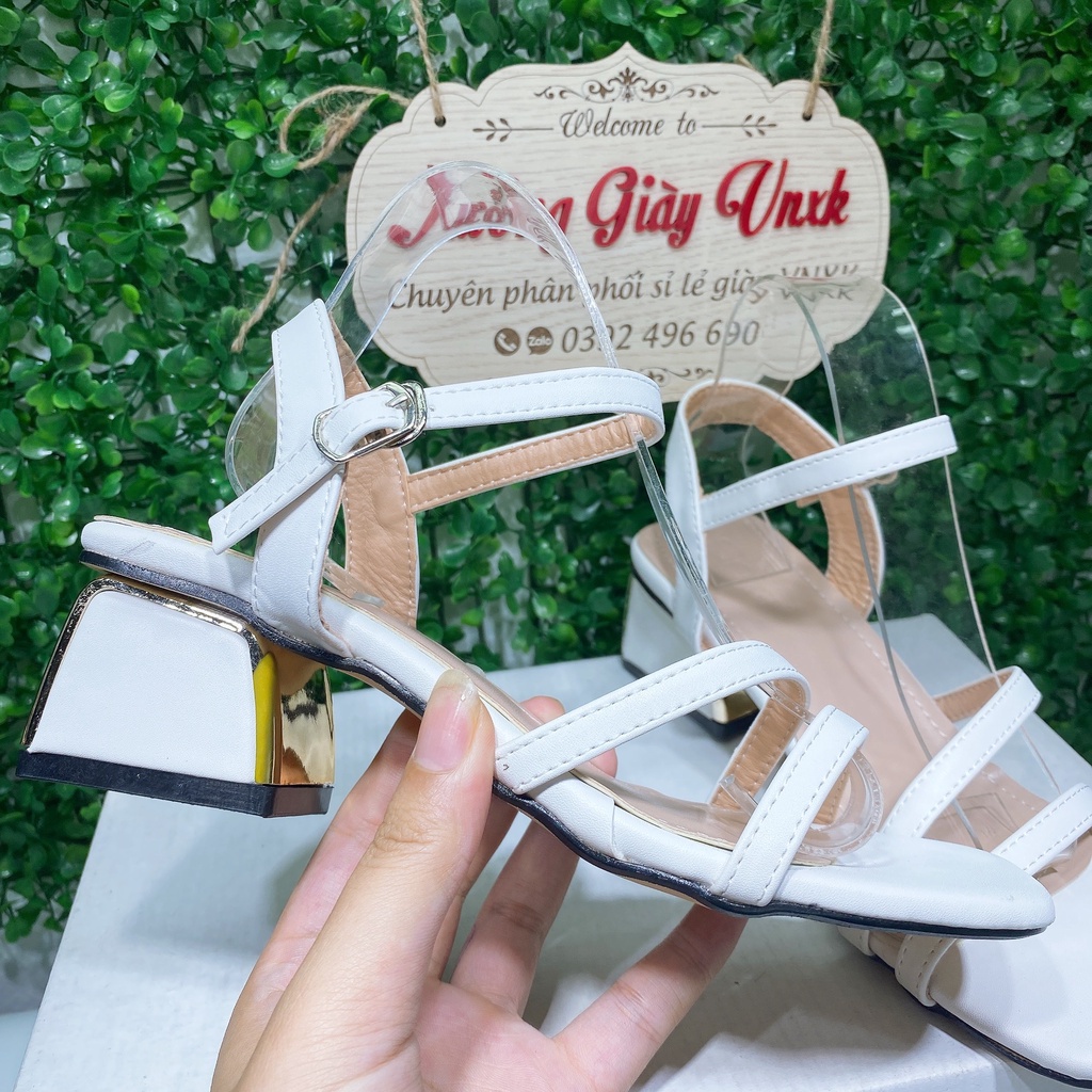 Giày cao gót nữ đế vuông quai chéo 5p phân Thiên Hương VNXK BP1M138 Sandal cao gót nữ xăng đan công sở đi làm đi học