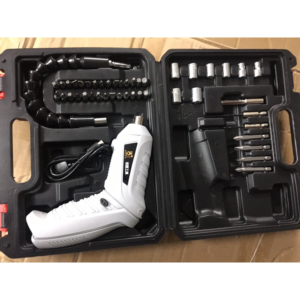 Máy bắn vít cầm tay mini 47 phụ kiện 2 chiều dùng pin sạc Tua vít điện Tuốc nơ điện dùng sạc USB máy xoáy ốc, khoan đục