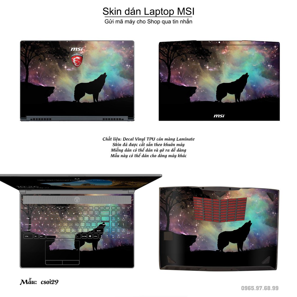 Skin dán Laptop MSI in hình sói tuyết (inbox mã máy cho Shop)