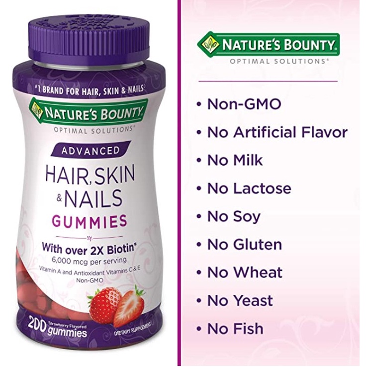 Kẹo dẻo Da tóc móng Nature’s Bounty 2X Biotin 6000 mcg 80 viên MaCi