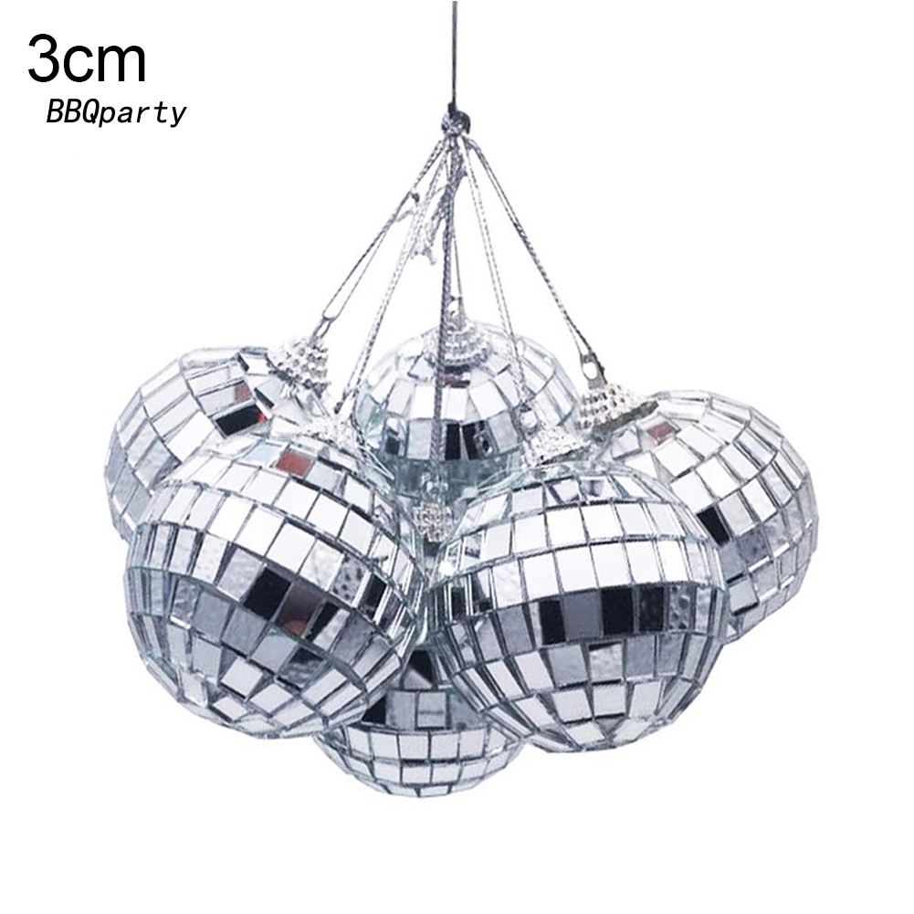 6Pcs Mirror Glass Disco Ball Ornament Christmas and Halloween Tree Pendant Home Party Decor