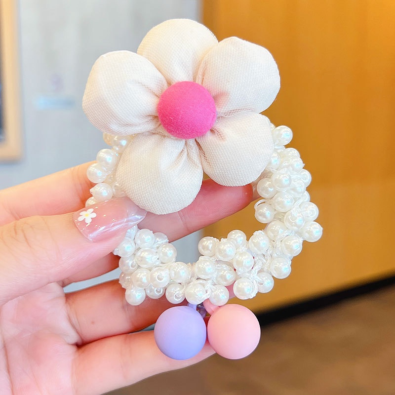 Dây Buộc Tóc Trang Trí Hoa Hướng Dương Đính Ngọc Trai Dễ Thương Cho Bé Gái