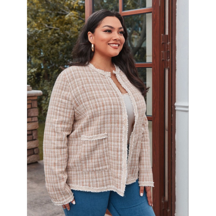 ÁO KHOÁC VẢI TWEED MÀU SÁNG SỌC CARO BIGSIZE TỪ 75-100KG - A106