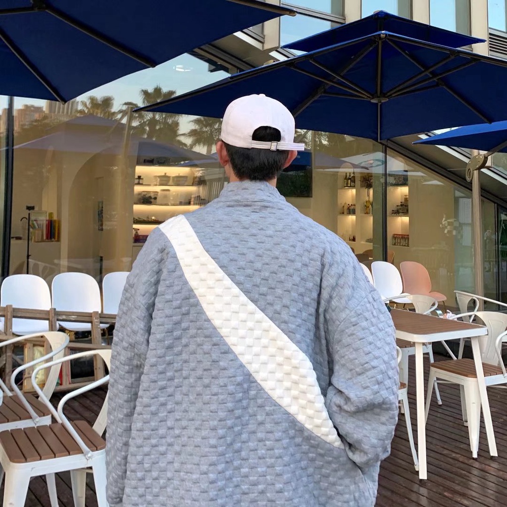 Áo khoác cardigan len cổ đứng dáng rộng phối khóa kéo phong cách đường phố Hàn Quốc cá tính dành cho nam
