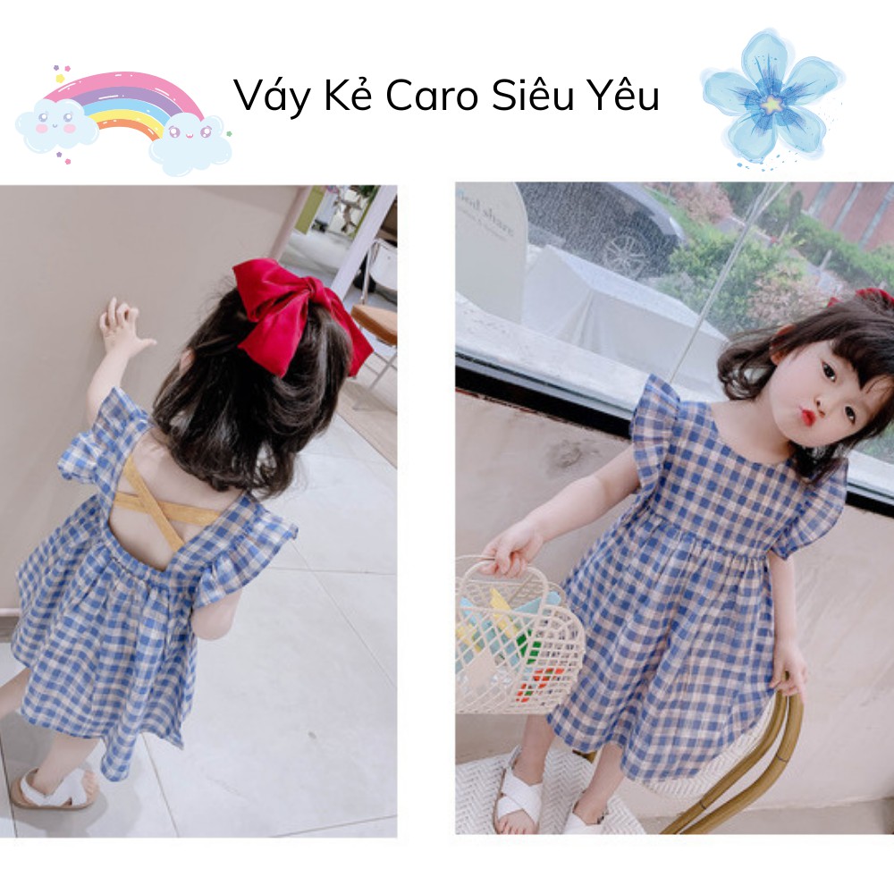 Váy bé gái , đầm cotton hở lưng họa tiết sọc caro xinh xắn thời trang mùa hè cho bé gái ATILA SHOP