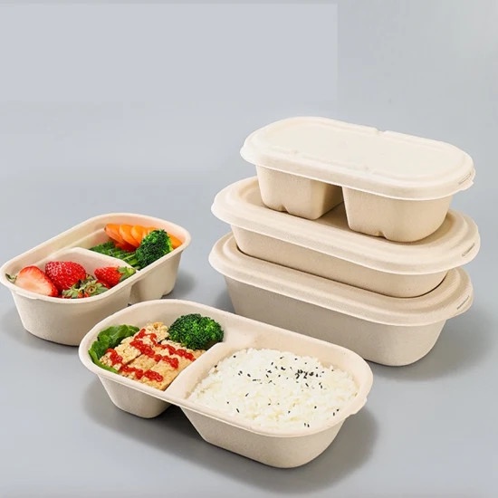 50 Hộp bã mía Oval 2 ngăn  nắp bã mía