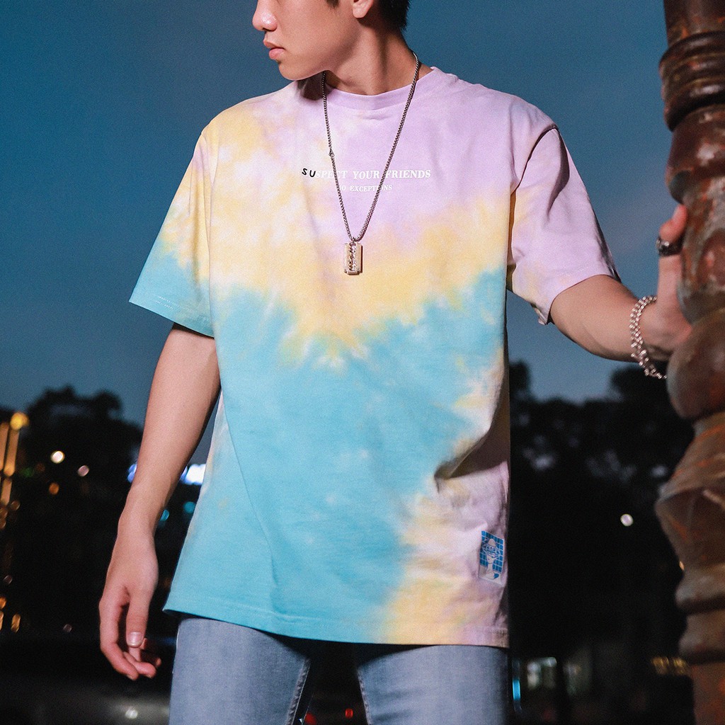 ÁO THUN RESPECT TIE DYE PHỐI 3 MÀU XANH VÀNG TÍM