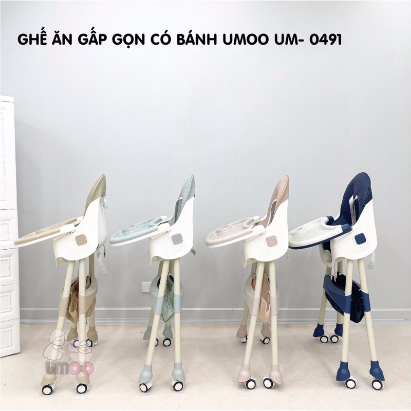 Ghế Ăn Dặm Đa Năng Gấp Gọn Có Bánh Xe UMOO UM 0491