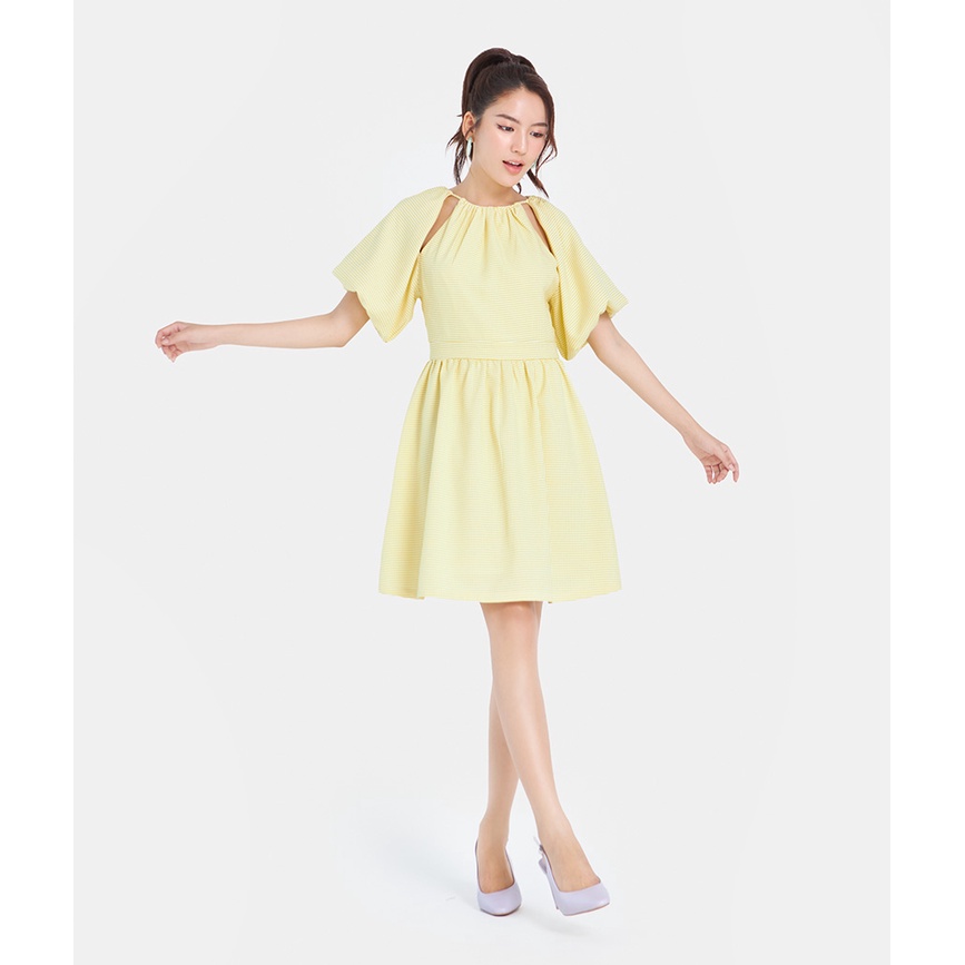 Đầm Xoè Nữ Thời Trang HNOSS Cut-Out Vai Tay Phồng HNDLU055