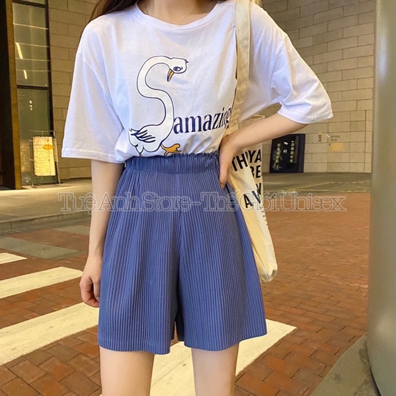 [6 MÀU] Quần Đùi Gân Tăm Cao Cấp - Quần Short Nữ Lưng Cao Ống Rộng Phong Cách Hàn Quốc Size 38-70kg TUEANHSTORE