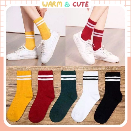 Tất cổ cao, vớ trơn cao cổ họa tiết viền kẻ phong cách vintage Hàn Quốc nam nữ Warm&Cute AD31