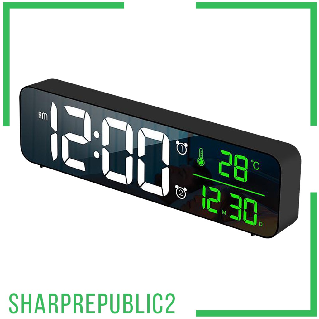 Alarm Clock LED Display Mirror Bedside Office Bedroom Table Decoration Black