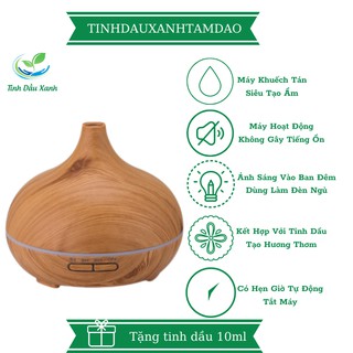 Máy Xông Tinh Dầu Phòng Ngủ Tinh Dầu Xanh Aroma Phun Sương Vân Gỗ 550ML MKT1841T Tặng Tinh Dầu Thiên Nhiên 10ML