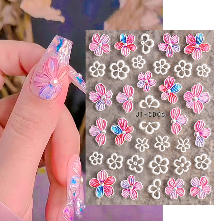 Miếng Dán Trang Trí Móng Tay Acrylic 5D Hình Hoa Hồng Xanh Dương Dễ Thương
