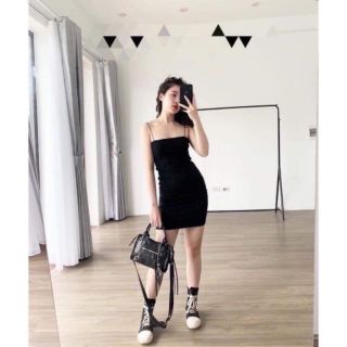 [ẢNH THÂT+VIDEO] 💞VÁY BODY 2 DÂY BÚN UMI TRƠN ĐEN💞