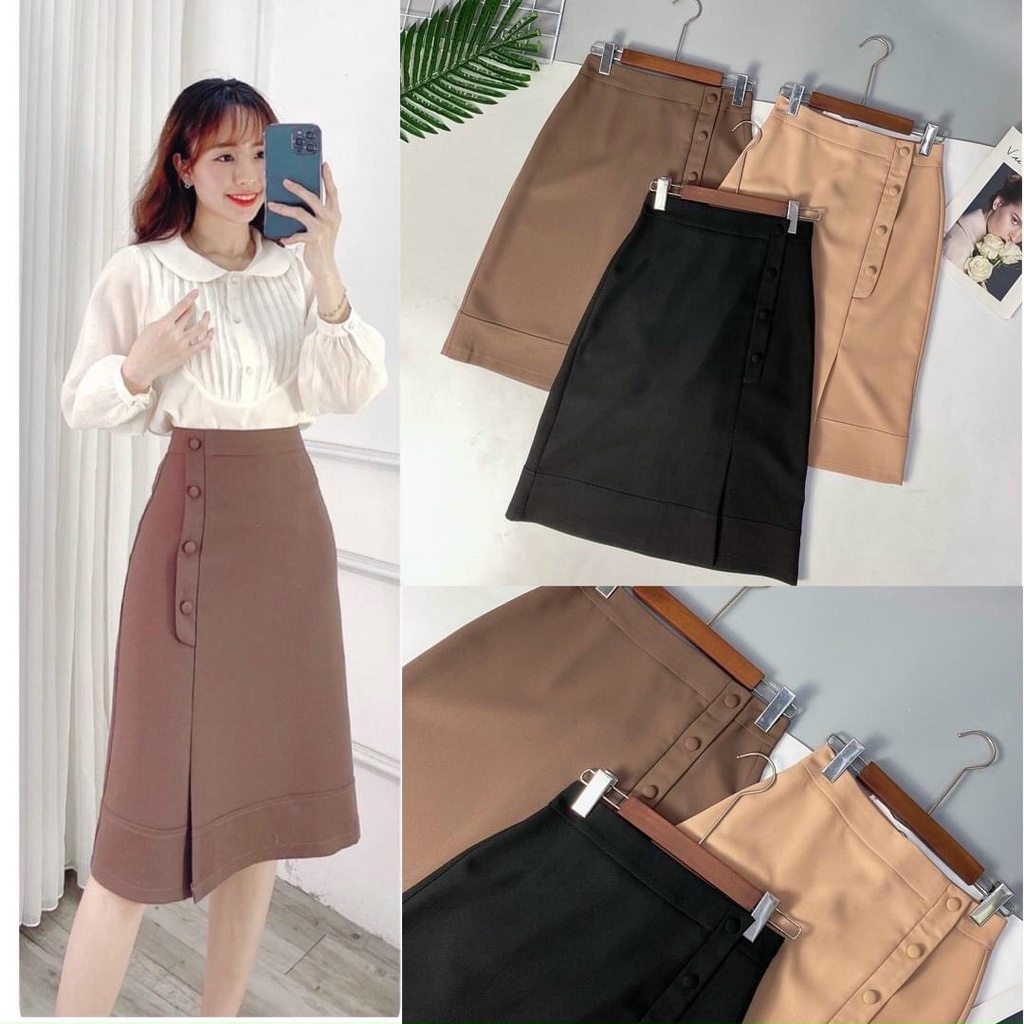 Chân váy chữ A dáng dài đính cúc trước | BigBuy360 - bigbuy360.vn