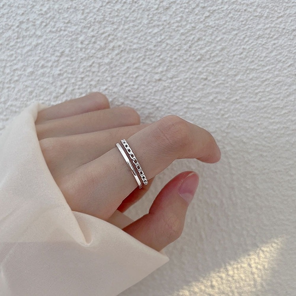 Nhẫn Hở Mạ Bạc 925 Dạng Chuỗi Xích Đơn Giản Phong Cách Hàn Quốc Thời Trang Cho Nữ