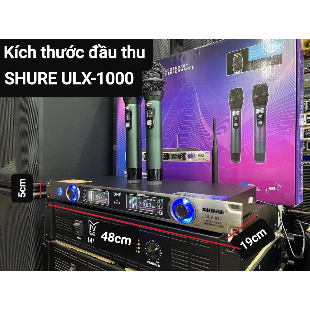Bộ Micro không dây SHURE ULX-1000: Thu âm tốt, sáng tiếng, Micro vỏ kim loại, 2 Râu thu sóng xa