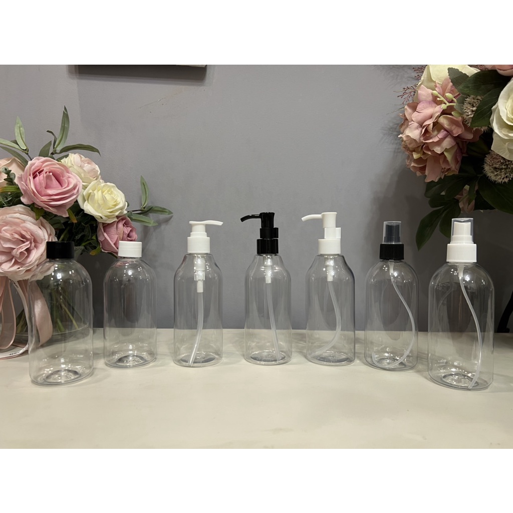 Chai Nhựa Pet 300ml Trong Suốt Vai Bầu, Vai Tròn Chiết Mỹ Phẩm, Nước Rửa Tay, Dung Dịch Dạng Lỏng, Đặc