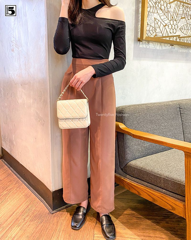 Quần suông nữ công sở ống rộng túi bổ Twentyfive T615