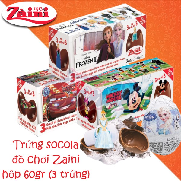 (3 mẫu) Trứng socola đồ chơi Zaini hộp 60gr (3 trứng)