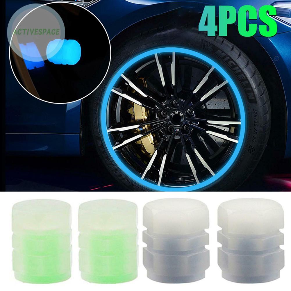 4PCS Universal Car Tire Valve Cap Blue+Green Color Fluorescent 16 X 8 X 12mm NEW