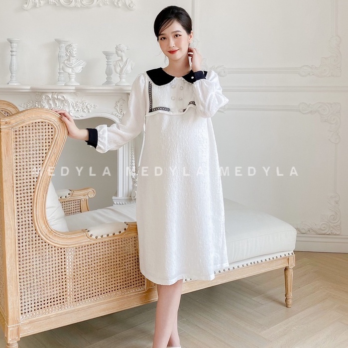 Đầm bầu dự tiệc thu đông xinh 2 lớp váy tơ rập lót lụa - Váy bầu thu đông thiết kế Medyla - VS878
