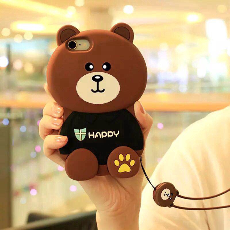 Ốp điện thoại có dây đeo hình gấu Brown đáng yêu cho iPhone 6/6S/6+/6S+/7/7+/8/8+/X/XR/XS/XSMax