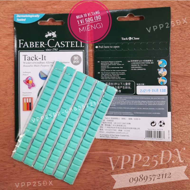 (Vỉ 50g-90 miếng) Blu tack- Đất sét dính-miếng dính đa năng-Tack it FaBer CasTELL.