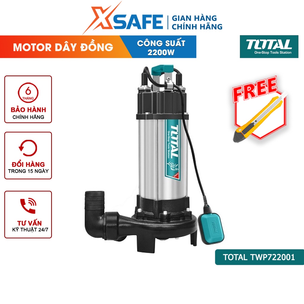 Máy bơm chìm nước sạch TOTAL TWP722001 Máy bơm chìm tự động 220V 2200W(3.0HP), bơm cao tối đa 13m, mô tơ dây đồng