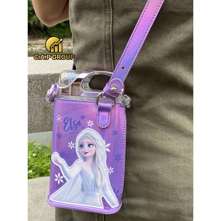 Bình đựng nước uống cho bé gái đi học hình Elsa cute có ống hút dây đeo cho trẻ em - 380ml - 2III1