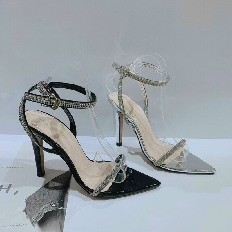 Sandal mũi nhọn quai tròn đính đá hh gót 9p giaynu99