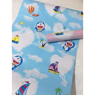 (tặngdụngcụdán) 10m giấy dán tường doremon mây xanh có keo sẵn