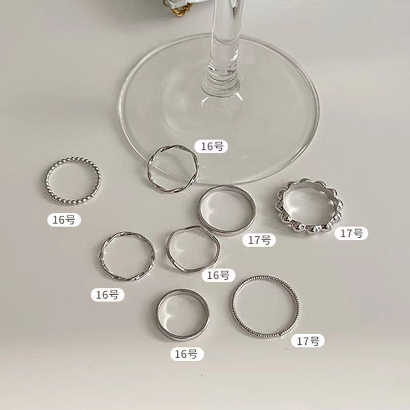 Set 8 Nhẫn Thời Trang Hàn Quốc Đơn Giản Không Phai Màu Độc Đáo Có Thể Điều Chỉnh Kích