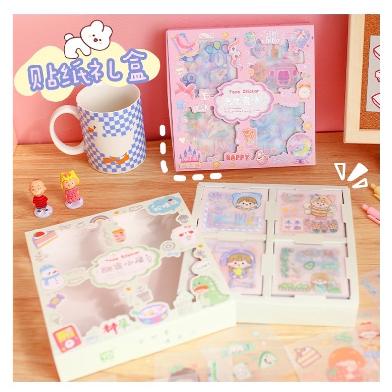 Sticker 32 tấm sticker PVC nhũ óng ánh