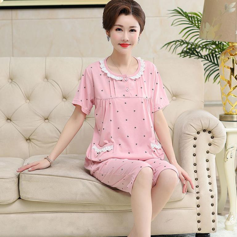 Bộ Đồ Ngủ Tay Ngắn Chất Liệu Cotton Mỏng Nhẹ Thời Trang Mùa Hè Cho Nữ Trung Niên / Người Lớn Tuổi new ⚡