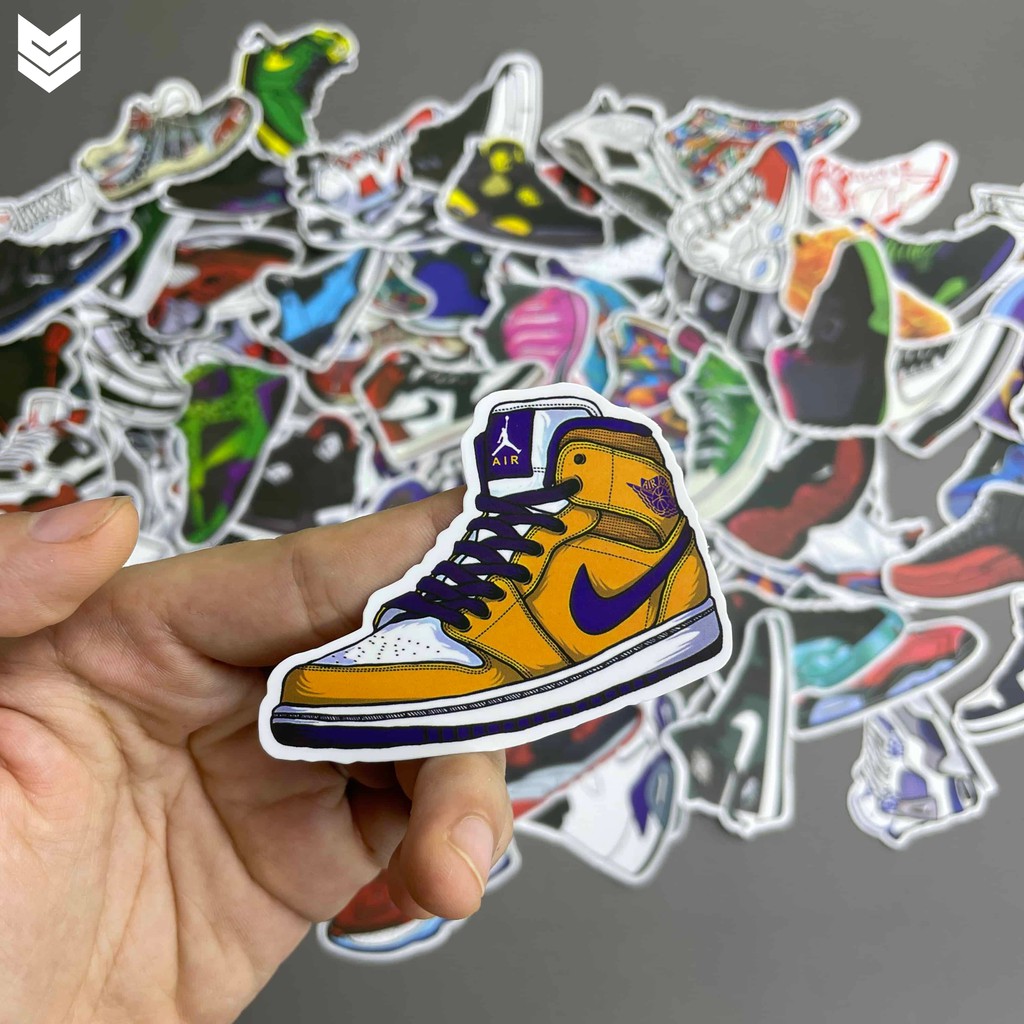 Bộ miếng dán Sticker phủ PVC hình sneaker cực Cool chống nước, bay màu, dán nón bảo hiểm vali bình nước bộ 10 30 50 hình