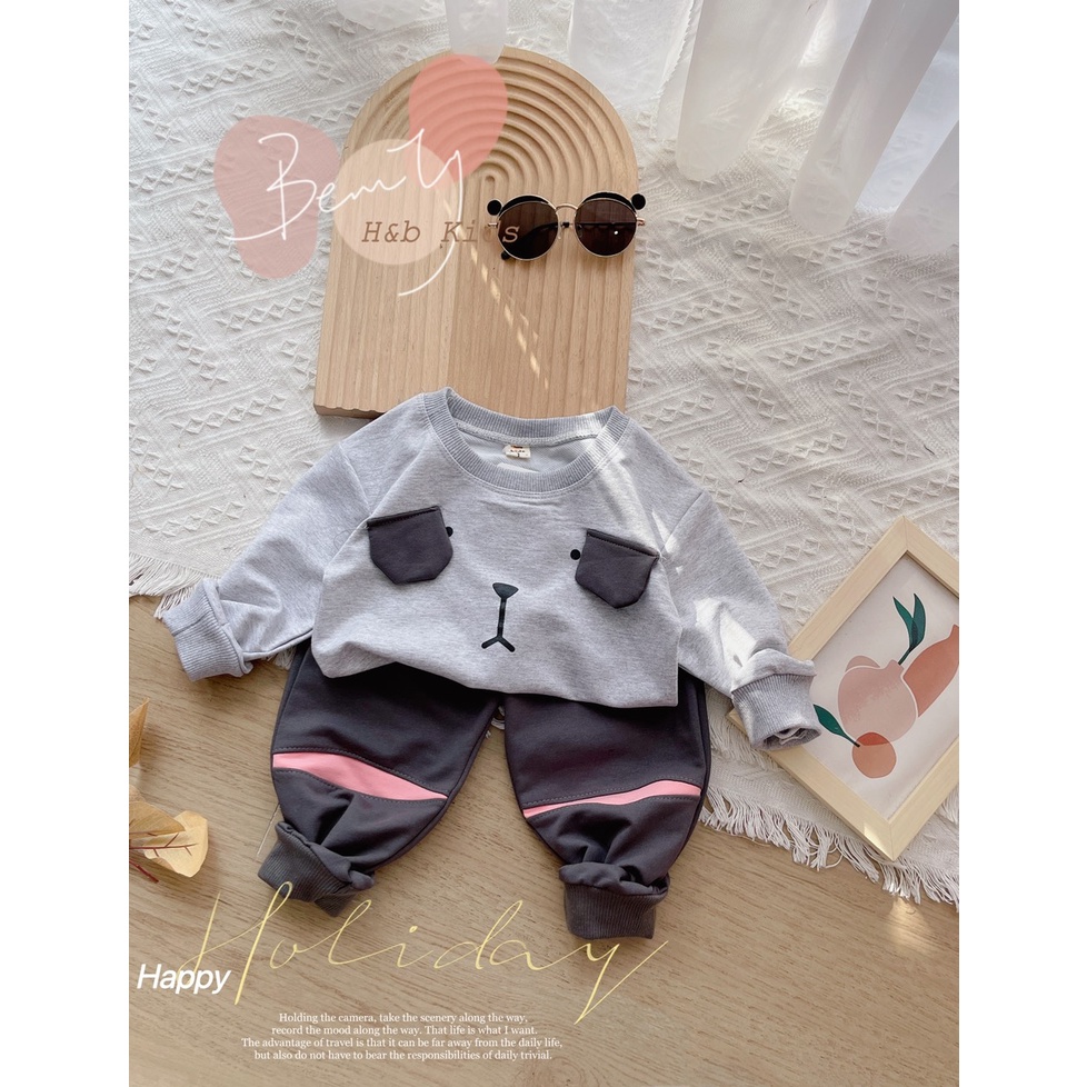 Bô quân áo bé trai dài tay chất liệu da cá ấm áp cho bé 10-20kg, bộ quần áo dài tay thể thao cho bé