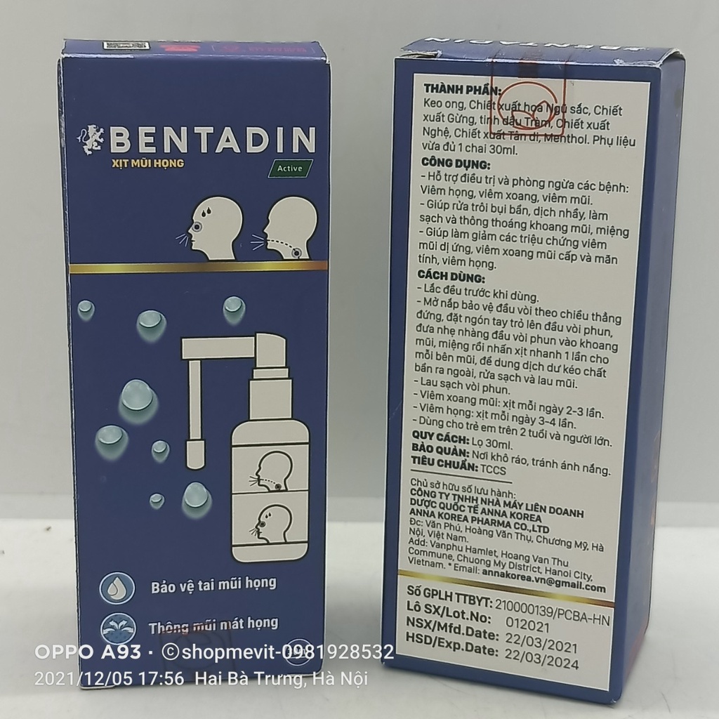 [Chính hãng] Xịt mũi họng BENTADIN lọ 30ml