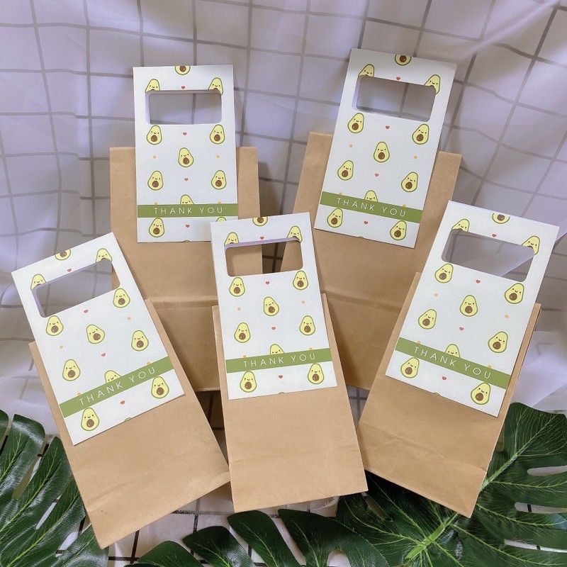 100 Túi giấy kraft Nâu hoạ tiết Bơ đựng quà tặng, mỹ phẩm