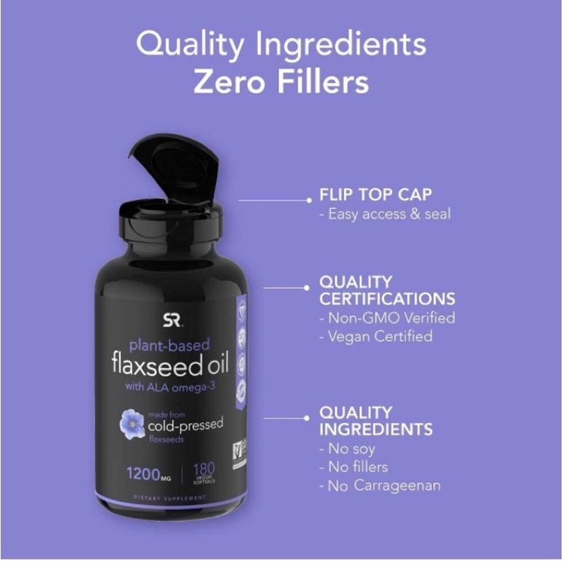 Viên dầu hạt lanh thuần chay Sports Research Vegan Flaxseed Oil 1200mg 180viên USA