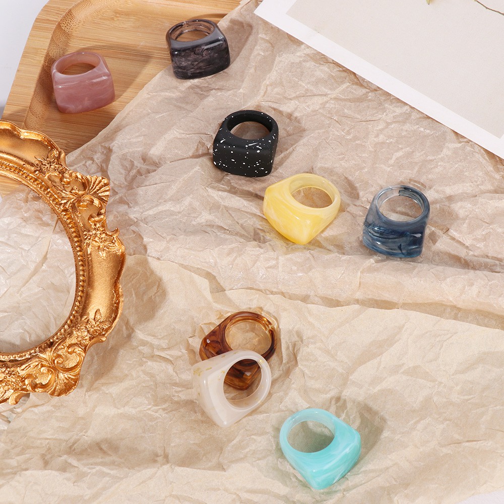 Nhẫn nhựa resin trong suốt họa tiết vân đá cẩm thạch nhiều màu sắc thời trang cho nữ