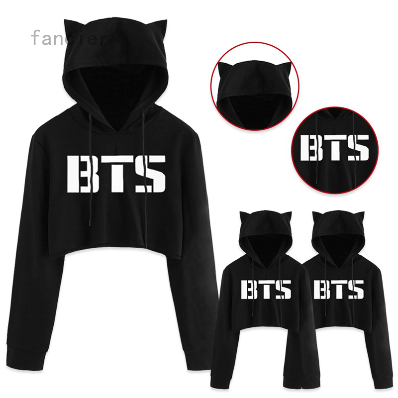 Áo Hoodie Lửng Dài Tay In Hình Bts