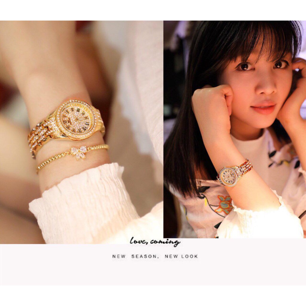 Đồng hồ nữ BeeSister viền đá mặt tròn nhỏ số La Mã + Tặng hộp đồng hồ + Pin | BigBuy360 - bigbuy360.vn