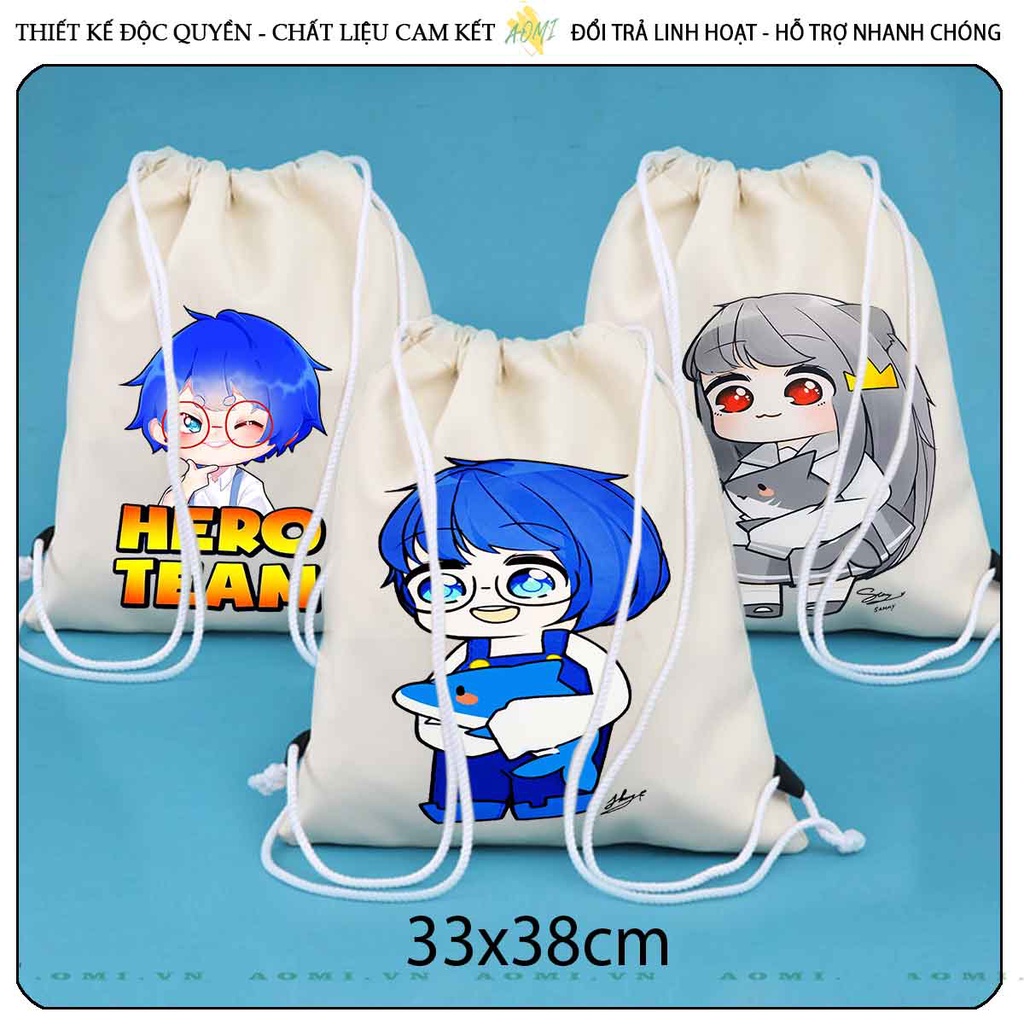 BALO MINI HEROTEAM SAMMY SIMMY PHONG CẬN AOMIVN DÂY RÚT ĐEO VAI 33x38cm NHỎ XINH UNISEX CANVAS TIỆN ÍCH ĐEN TRẮNG