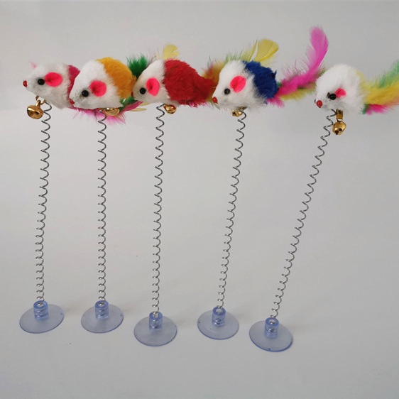 Đồ Chơi Chuột Lò Xo, Lông Vũ Lò Xo Đế Hít Có Chuông Vui Nhộn Cho Mèo DC888 MIAOCAT