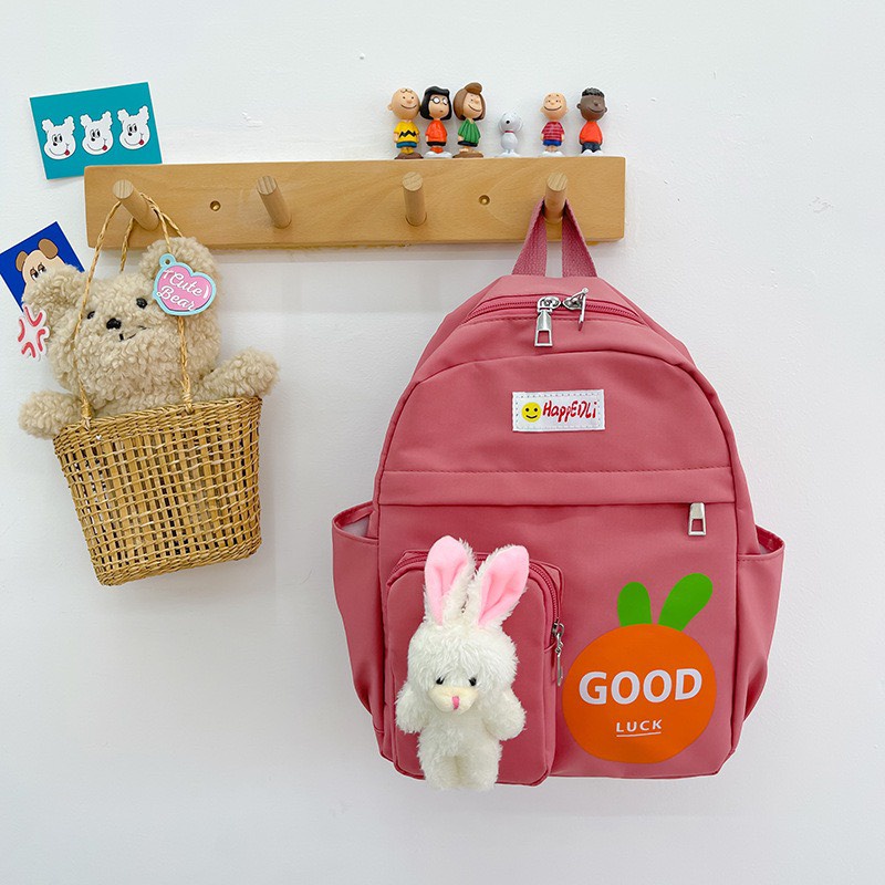 Balo dành cho bé kèm gấu bông hình thỏ siêu cute, cặp sách thời trang Hàn Quốc (6193)