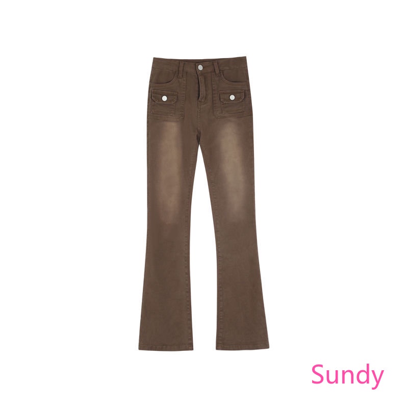 Quần Jean Dài Lưng Cao Màu Nâu Phong Cách Vintage Thời Trang Xuân Thu Cho Nữ